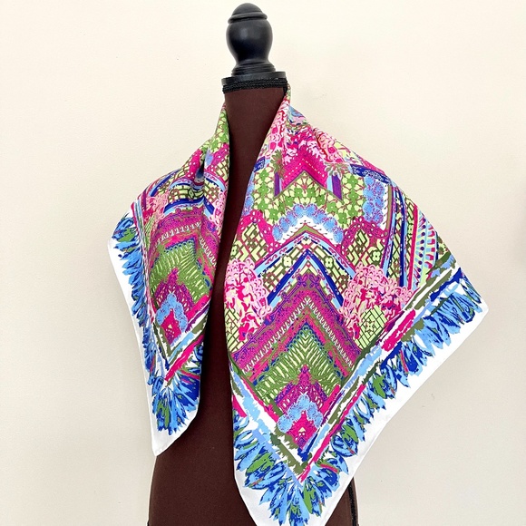 Louis Vuitton Scarf Monogram Paradise Barbie Blue Green Pink Silk Wrap - Picture 6 of 16